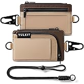 VULKIT Water-Resistant Keychain Wallet with Lanyard for Men and Women, Outdoor Zipper Pouch Wallet with Clear ID Window, for Hiking, Fishing, Skateboard and any Outdoor Activities, Sierra Sand