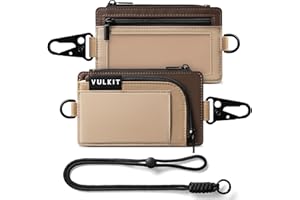 VULKIT Water-Resistant Keychain Wallet with Lanyard for Men and Women, Outdoor Zipper Pouch Wallet with Clear ID Window, for Hiking, Fishing, Skateboard and any Outdoor Activities, Sierra Sand
