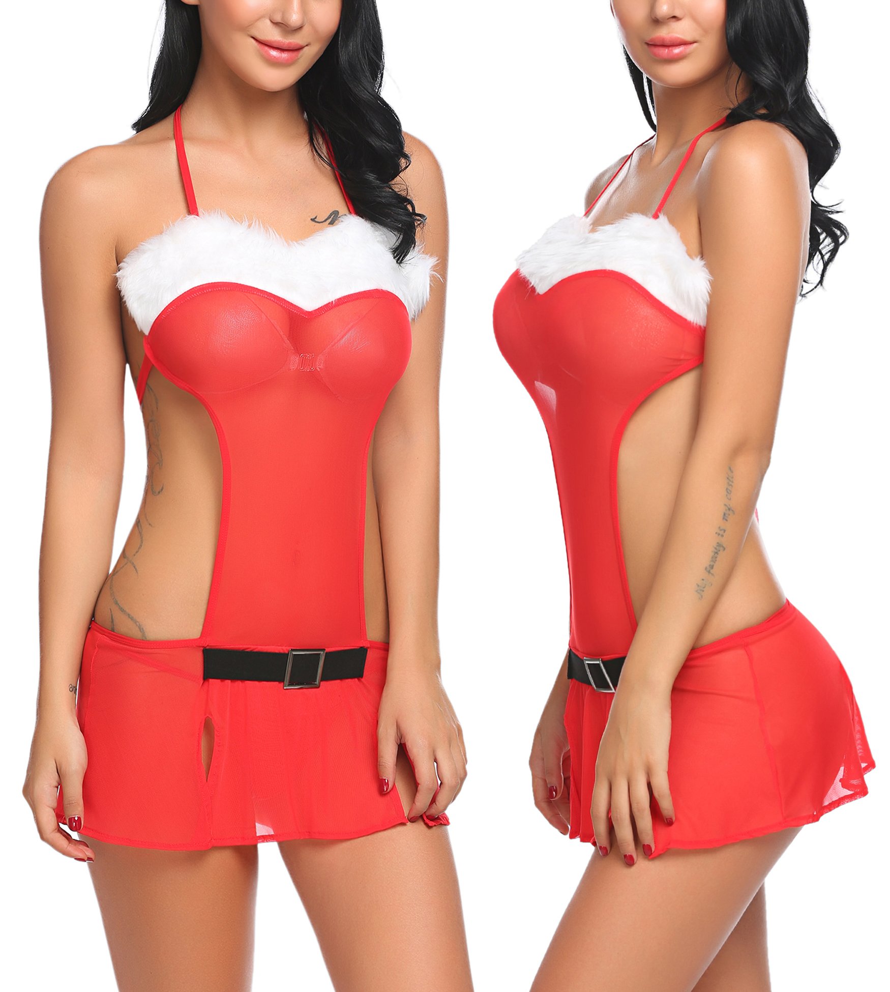 Avidlove Women Sexy Christmas Lingerie Set Red Santa Teddy Mini Dress Red M