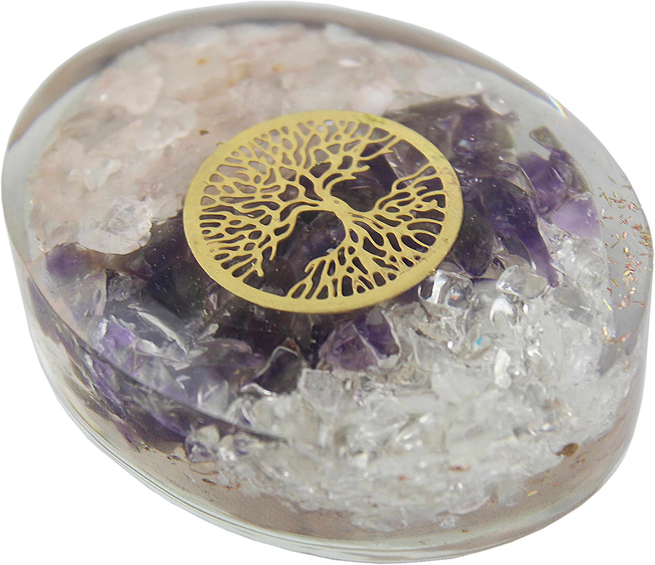 Charged Chakra Orgone Dome Disk with Symbol 2.5 inches Gemstones Copper Metal Mix Reiki Chakra (Orgone WorryStone)