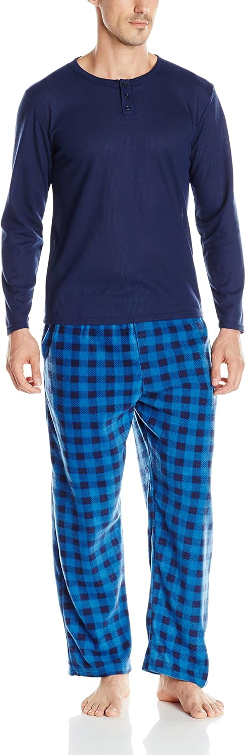 Essentials by Seven Apparel Men's Long-Sleeve Top and Fleece Bottom Pajama Set at  Men’s Clothing store