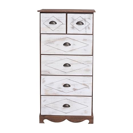 Rebecca Srl Chest Of Drawers 6 Drawers Paulownia Wood Brown White