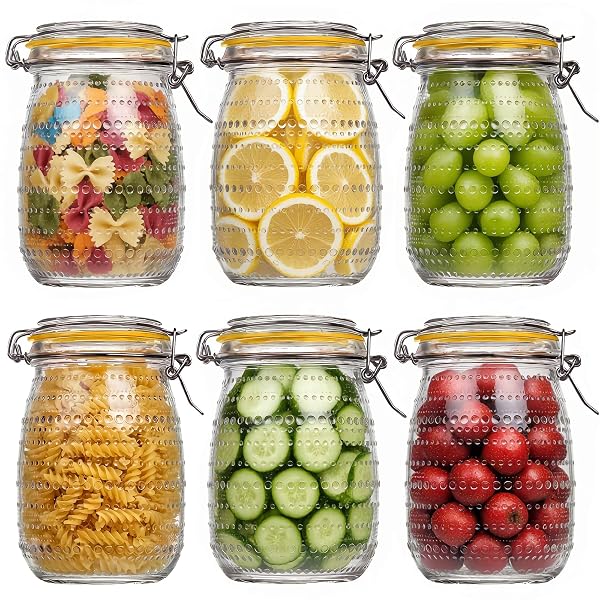 ICESIP GLASS JARS WITH AIRTIGHT LIDS, 6PACK 32OZ...