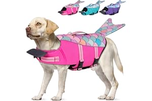 cyeollo Dog Life Jacket Reflective Mermaid Dog Life Vest for Swimming Boating, High Buoyancy Pet Life Preserver Lightweight Small Medium Large Dogs Lifejackets with Front Float, Pink L