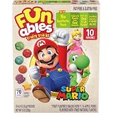 Funables Super Mario Fruit Snacks, Assorted Fruit, 0.8 oz, 10 Ct | Mario, Luigi, Princess Peach, Yoshi shapes, real fruit puree, gluten free, fat free, vitamins A C E, lunchbox
