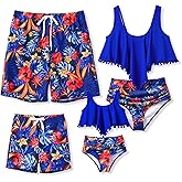 PATPAT Family Matching Swimsuits Two Piece Hawaiian Tropical Beach Bikini and Swim Trunks Set Mommy and Me Bathing Suits