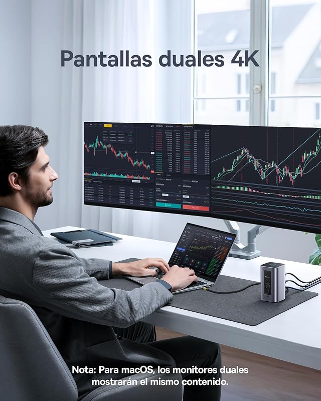 Estação de Acoplação, Nomos Air 12 em 1, Estação de Acoplamento de 2 Monitores com HDMI 2 * 4K, USB-A/C 10Gbps, Ethernet de 1 Gbps, PD de 100W, hub USB-C para portáteis DELL/HP/Lenovo/ASUS/Acer/Mac
