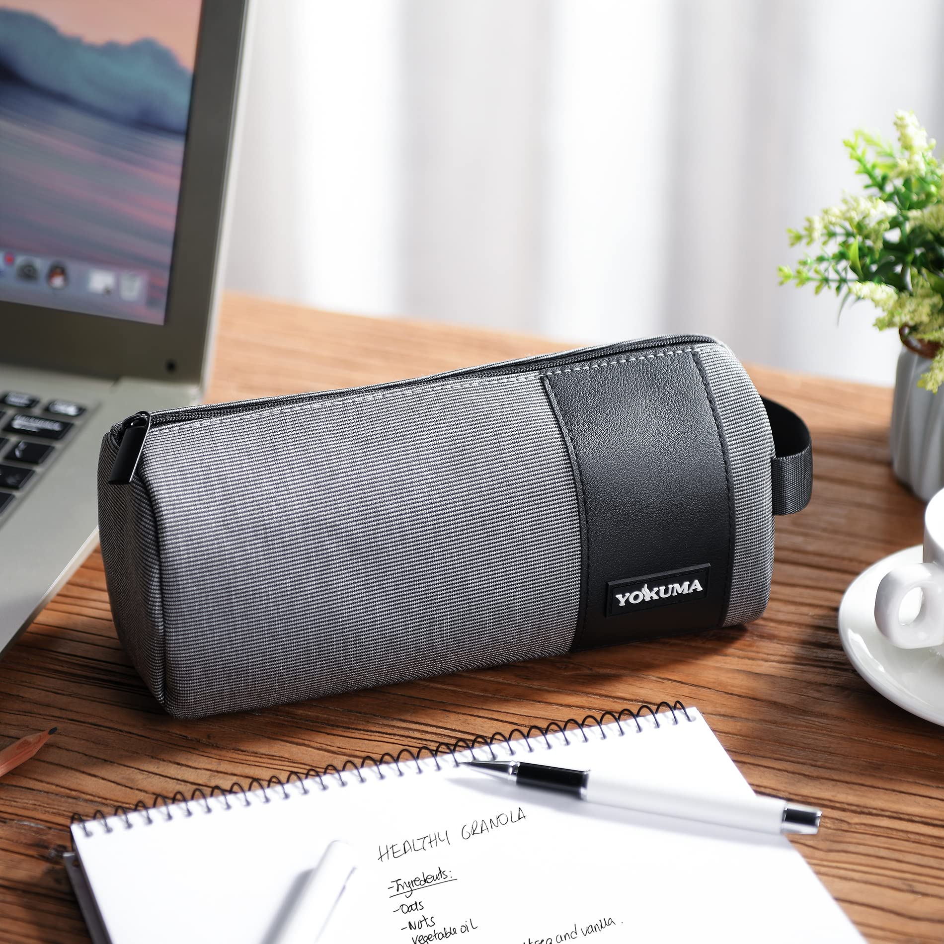 YOKUMA Pencil Case for Adults Aesthetic Pencil Pouch Pen Bag Office Supplies for College Big Capacity Stationery Organizer(Grey)