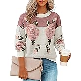 ZESICA Women's Floral Oversized Sweaters 2026 Fall Crewneck Long Sleeve Casual Chunky Knit Pullover Sweater Tops