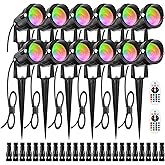 ZUCKEO 12W RGB Low Voltage Landscape Lights, LED Color Changing Landscape Lighting, IP66 Waterproof Outdoor Spotlight, 12V 24V Christmas Decorative Light for Yard Garden Path(12Pack)