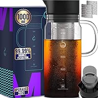 100% Airtight Cold Brew Iced Coffee Maker 1.0L / 34oz with Grounds Free Double Mesh Food Grade 304 Stainless Steel…