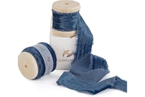 HUIHUANG Blue Velvet Ribbon - 1 inch Frayed Crinkled Silk Velvet Ribbons for Ornaments, Crafts, Christmas Tree Decoration, Wreaths, Gift Wrapping, Floral Bouquet, Wedding Decor