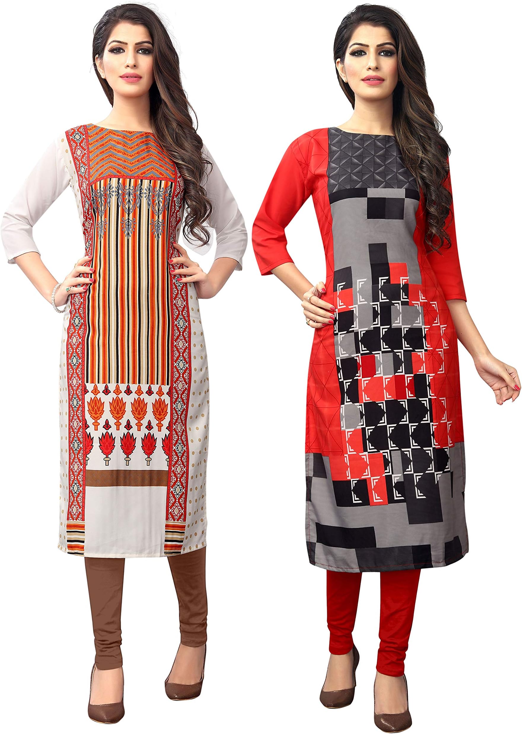 1 Stop Fashion Women's Crepe Straight Kurta (Pack of 2)