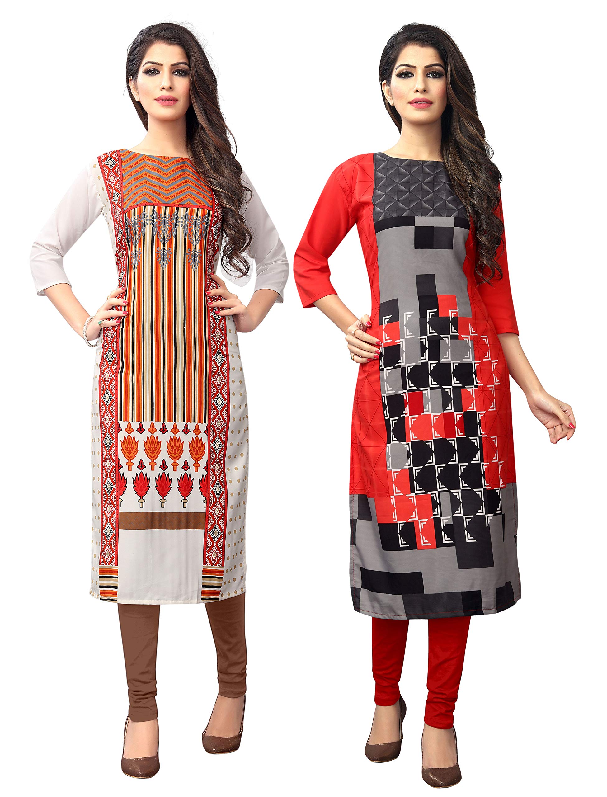 1 Stop Fashion Women's Crepe Straight Kurta (Pack of 2)