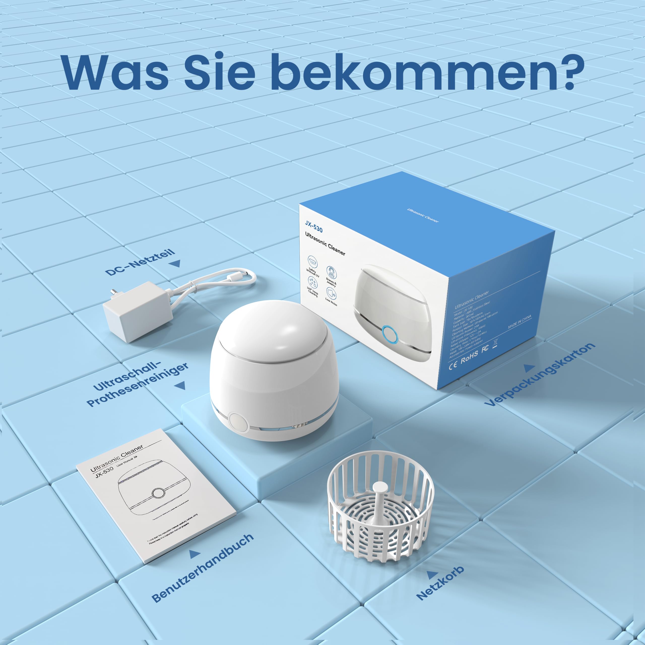 Ultraschallreinigungsgerät, U-VKK 45000 Hz Ultraschallreiniger, für zahnschiene reinigung, mit zwei Modi, geeignet für Retainer, Zahnspangen, Zahnbürstenköpfe, Prothesen, Schmuck usw 7