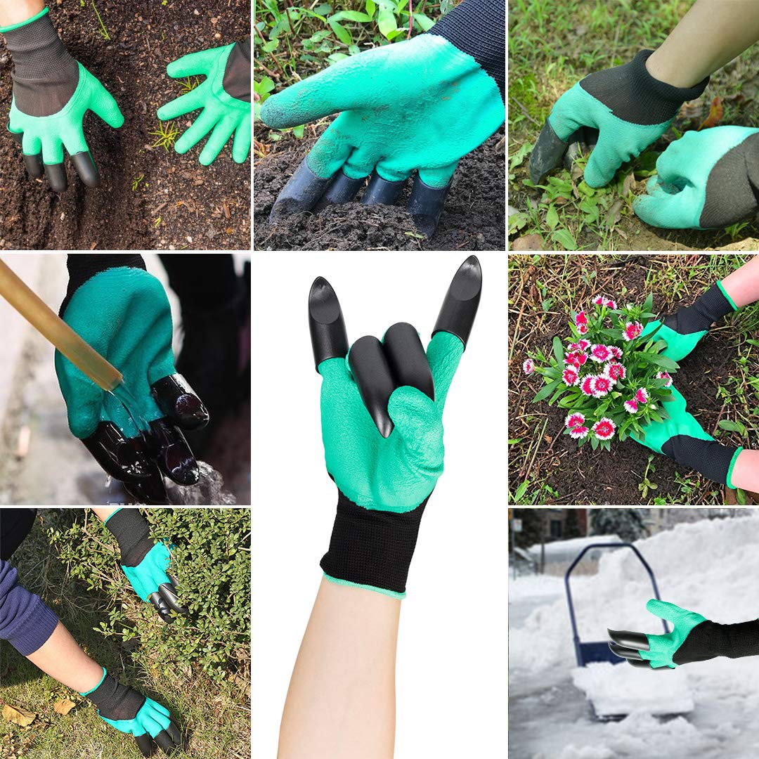 Gardening Gloves With Claws, Textured Rubber Latex Coated Grip Work Gloves Best Digging Garden Tools For Women Men Green Black 1 Pair