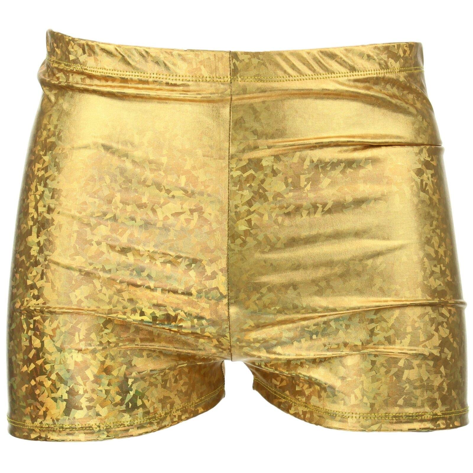 MENS SHINY SHORTS HOT PANTS GOLD Silver MERMAID FESTIVAL PARTY FANCY DRESS (Gold)