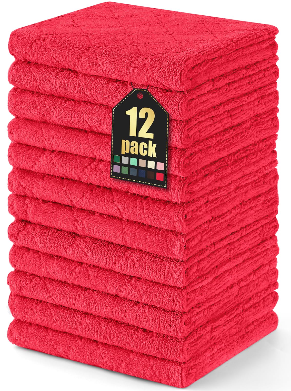 Homaxy 12 Pack Dish Towels for Kitchen (13 x 19 Inches, Red), Super Soft and Absorbent Coral Velvet Dish Cloths for Washing Dishes, Nonstick Oil Fast Drying Microfiber Cleaning Cloth Image