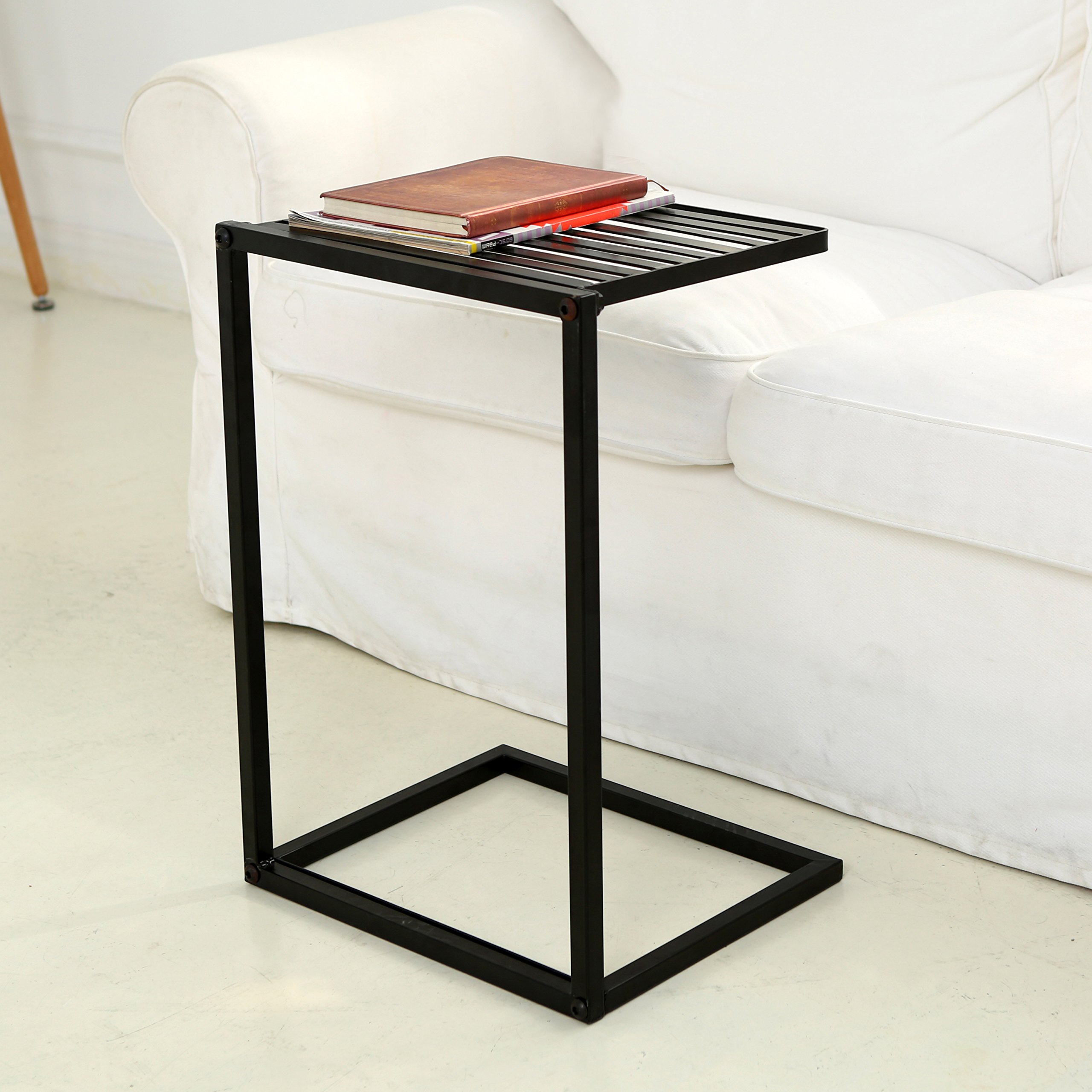 MyGift Slide Under Sofa Side Table, Metal Slats Snacks and Laptop Tray
