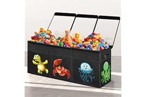 YOHOOLYO Extra Large Toy Box, Collapsible Sturdy Toy Storage Organizer with Lids, 155L Storage Box for Boys Girls, 42"x16"x14" Kids Bin Chest Baskets for Living Room, Playroom, Bedroom, Nursery, Black