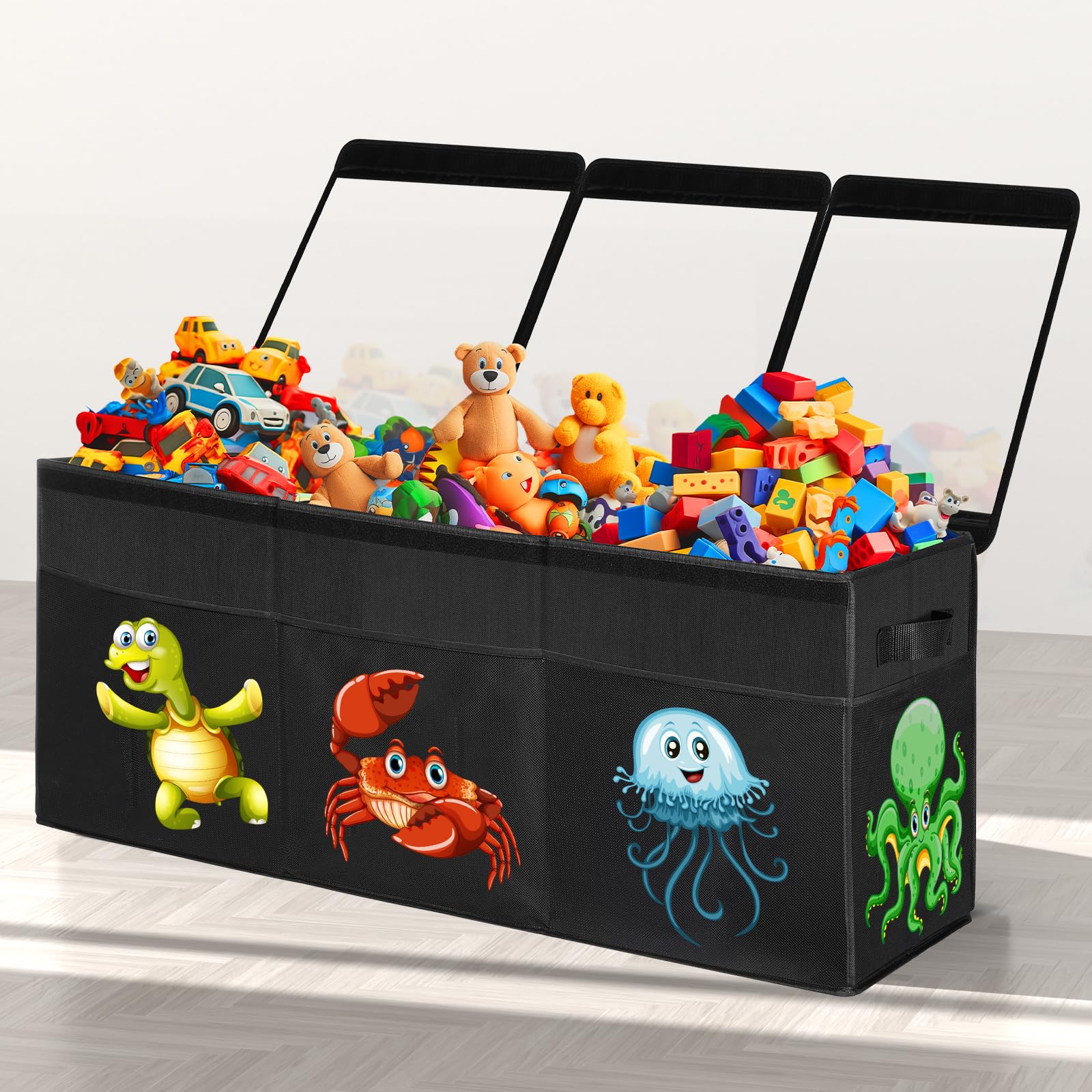 Photo 1 of Extra Large Toy Box, Collapsible Sturdy Toy Storage Organizer with Lids, 155L Storage Box for Boys Girls, 42"x16"x14" Kids Bin Chest Baskets for Living Room, Playroom, Bedroom, Nursery, Black