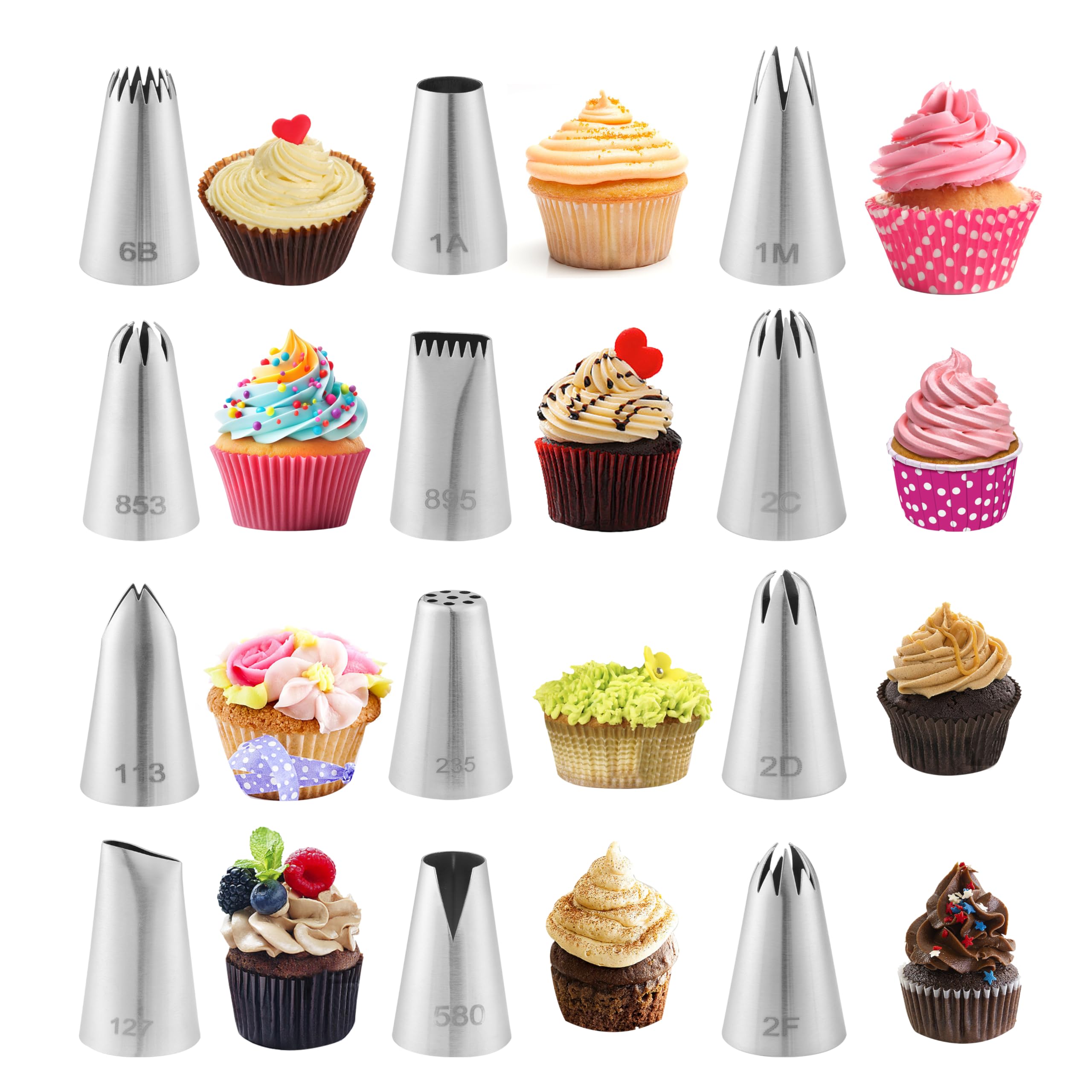 Photo 1 of 12PCS Piping Tips Set, Food Grade and Premium Stainless Steel Large Piping Tips for Baking Cupcakes, Cake Decorating, Pastries, Sturdy and Long-lasting