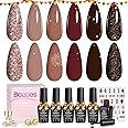 Beetles Gel Polish Set-6 Colors 7.5ml Winter Nail Gel Kit Burgundy Academia Aesthetic Gold Glitter Dark Brown Red Black Sparkle Gel Soak Off Led Manicure Nail Art Diy Home Salon Gifts for Girls