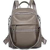 Wesccimo Genuine Leather Backpack Purse For Women Grey Real Soft Leather Convertible Ladies Daypack Shoulder Bag