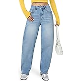 AUWUKA Barrel Jeans for Women, High Waisted Wide Straight Leg Boyfriend Microelastic Womens Mom Jeans