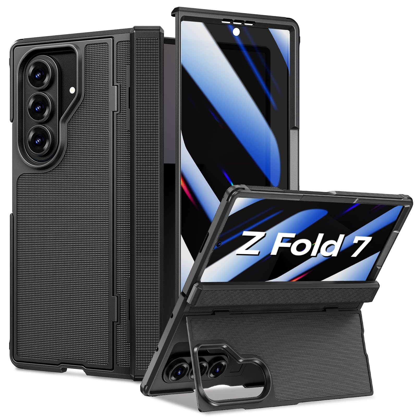 Photo 1 of for Samsung Galaxy Z Fold 7 Case with Privacy Screen Protector, Kickstand & Hinge Protection – Rugged Hard 360° Full Body Protective Phone Cover Case for Z Fold 7 5G 2025 - Black