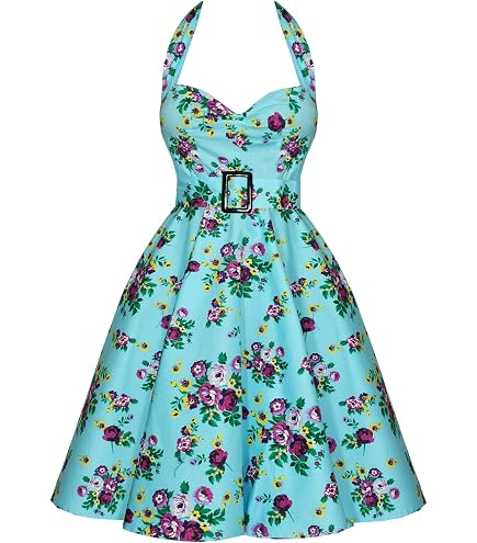 Hell Bunny Roses Rockabilly 50s Cannes Swing Dress (White, 2X) at Amazon Women's Clothing store