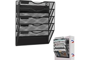 LQPAFZ 5-Tier Magnetic File Holder, No Drilling Installation File Cabinet Organizer, Black Magnetic File Organizer, Magazine Rack, Magnetic Paper Holder for Refrigerator, File Cabinets, Whiteboard