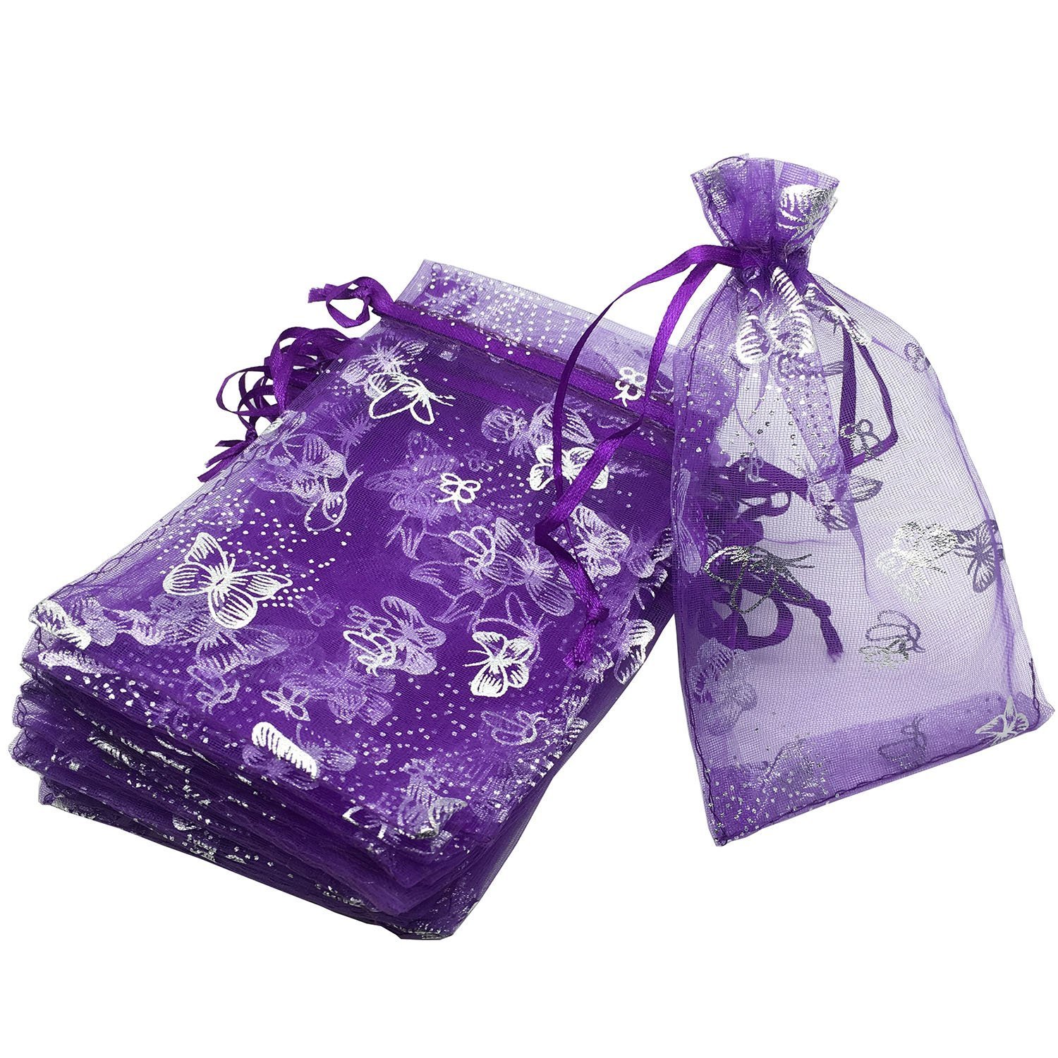 Tovip Wholesale 100PCS Organza Bag Butterfly Design Wedding Pouches Jewelry Packaging Bags (Dark Purple, 5x7 (13x18cm))