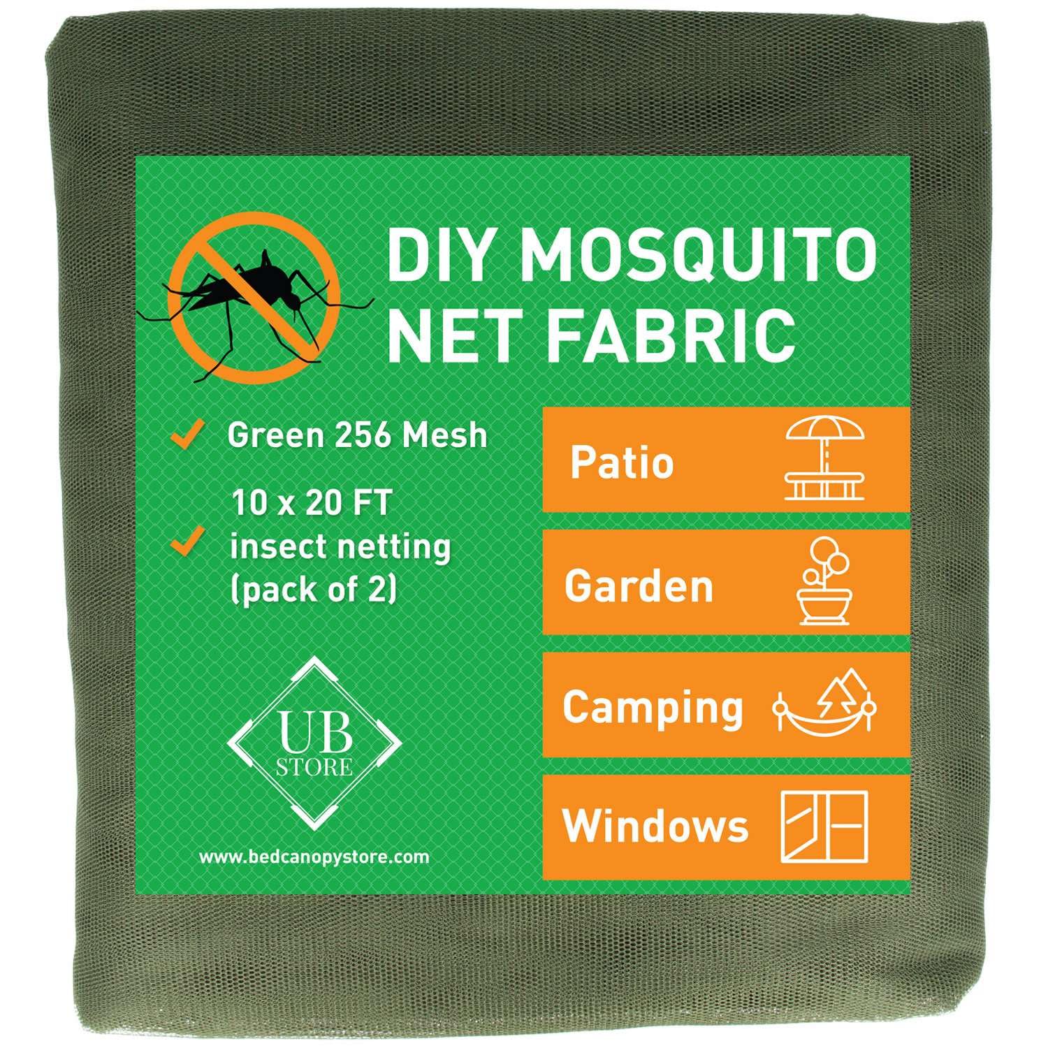 Green DIY Mosquito Net Fabric | 10x20 FT Netting 2 Pack | Insect Cover for Garden, Patio, Outdoor & Windows | Multiple Sizes in Black, White & Green | Mesh Screen Barrier