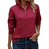 ECOWISH Women Tops Quarter Zip Fall Winter Tunics Casual Oversized Pullover Ribbed Quilted V Neck Collared Outfits Loose 2026