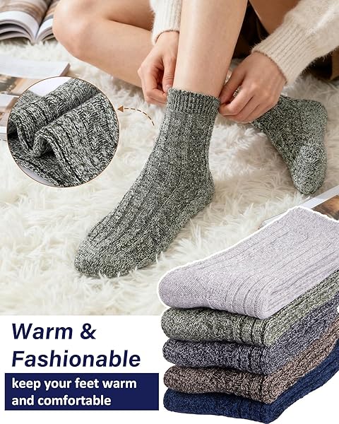 LORITTA WOOL SOCKS FOR WOMEN WARM WINTER SOCKS KNIT CREW CALF HIKING BOOT SOCK STOCKING STUFFERS GIFTS,COLOR SOLID STYLE