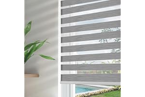 Joydeco Cordless Zebra Blinds for Windows, Dual Layer Free-Stop Zebra Shades Privacy Light Control for Day and Night, Light Filtering Sheer Blinds for Indoor Windows (Grey, 34" W x 75" H)