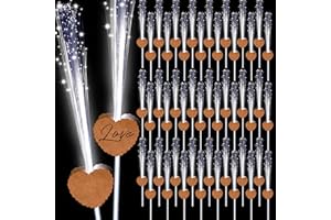 Tujoe 50 Pcs Wedding Sparklers Heart Shaped LED Glow Sticks Fiber Optic Wands Light up Wand with 3 Light Mode for Wedding Bridal Shower Birthday Glow in the Dark Party Supplies (Brown)
