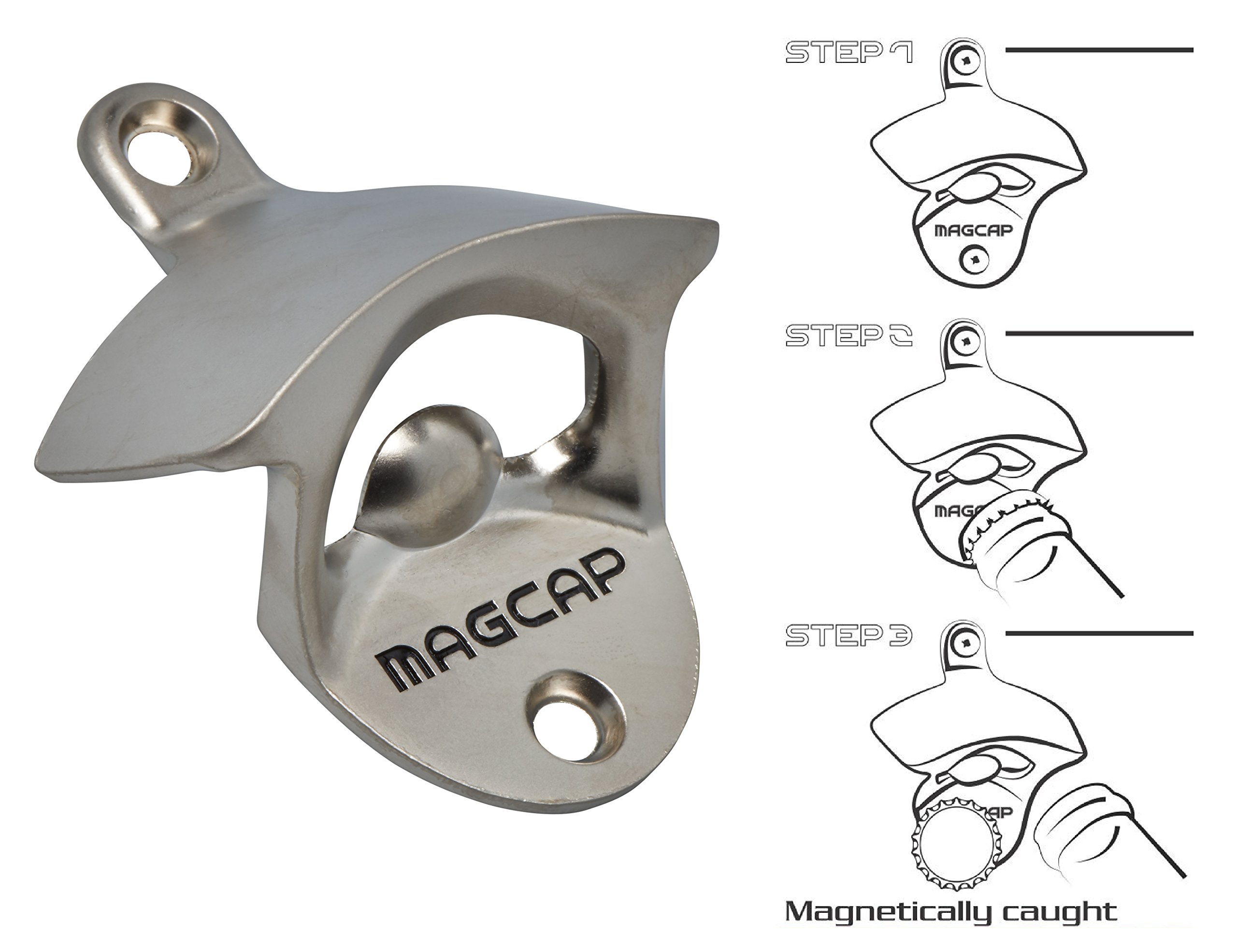 Wall Mounted Bottle Opener That Catches Bottle Caps MAGCAP