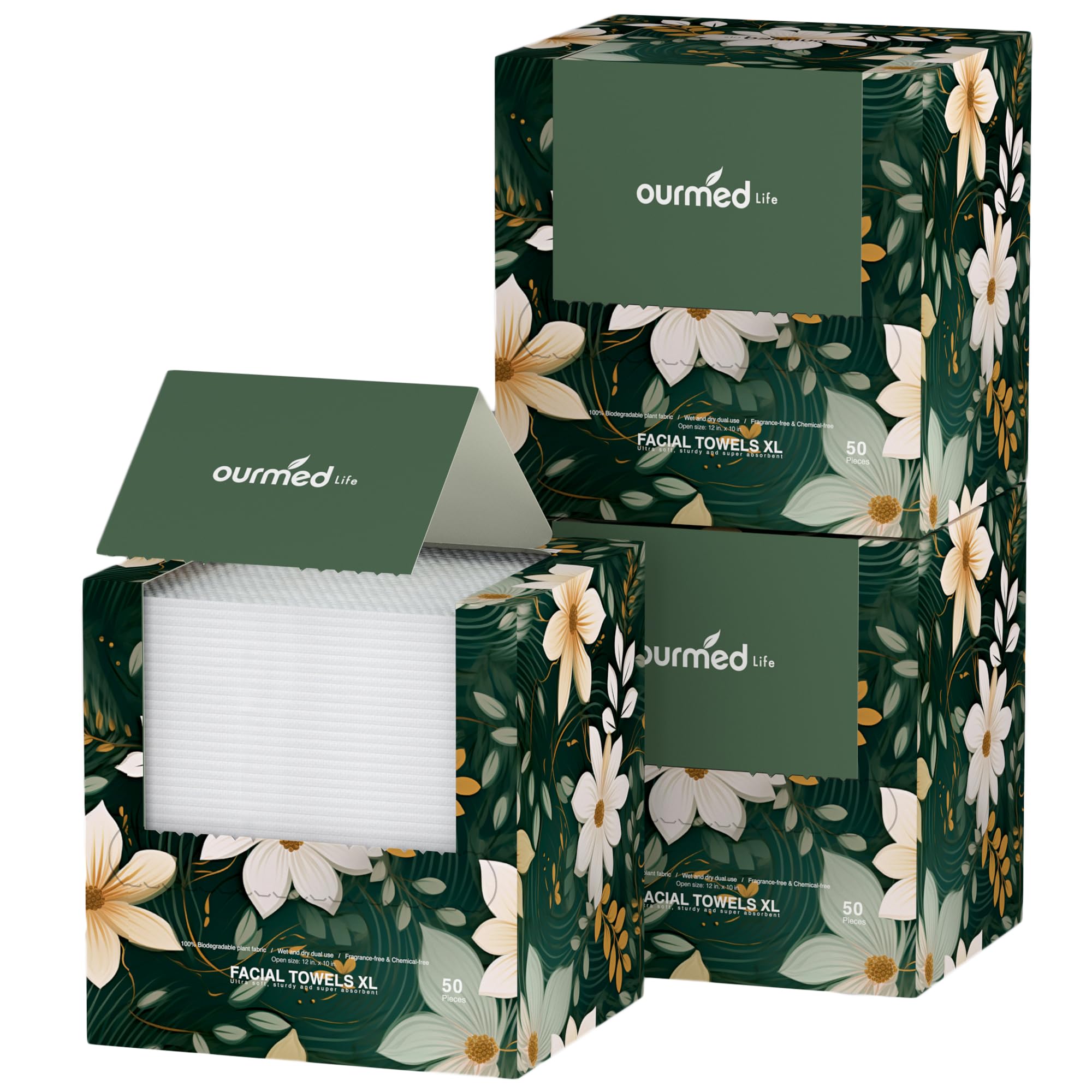 Ourmed Life Disposable Face Towel | Lint-Free Biodegradable Clean Towels | Dry Makeup Remover Wipes | Super Soft & Thick for Sensitive Skin | 10-Inch X 12-Inch XL Size | 150 Count, Dot Pattern