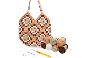Yeezhee Crochet Kit for Beginners, Crochet Bag Starter Kit with Step-by-Step Video Tutorials, Granny Square Crochet Tote Bag Set, Knitting Kit Including Yarn, Crochet Hook, Cookies