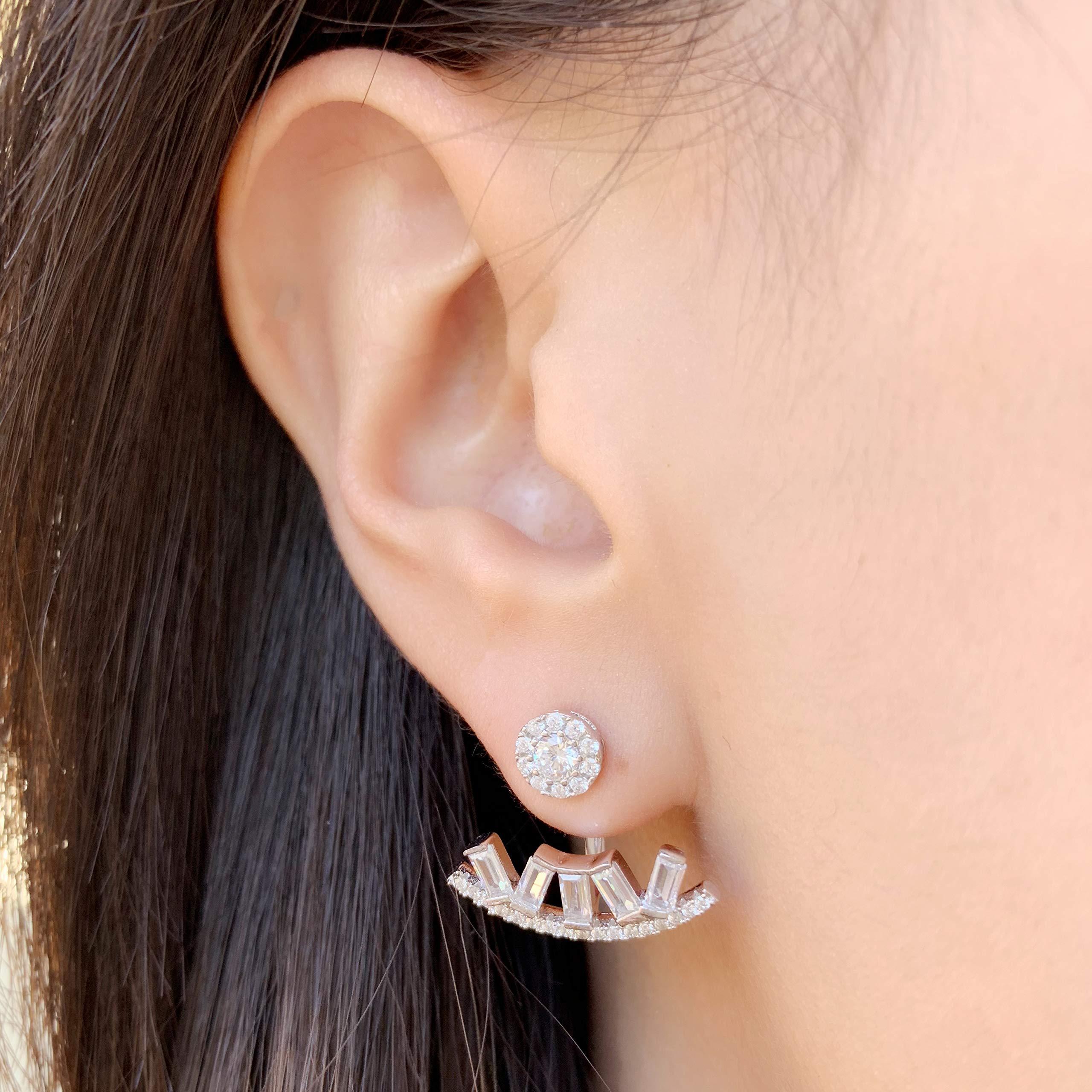 Spoil Cupid Yellow Gold-Plated Sterling Silver Cubic Zirconia Halo with Baguette Front Back Stud Earrings