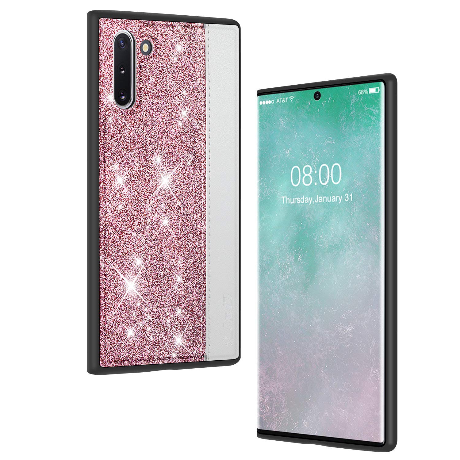 J&D Case Compatible for Samsung Galaxy Note 10 Case, [Glittering + Synthetic Leather Texture] Anti-Scratch Sparkling Protective Rubber TPU Slim Case - Not for Note 10 Pro/10/10 Plus/10 5G/10 Plus 5G