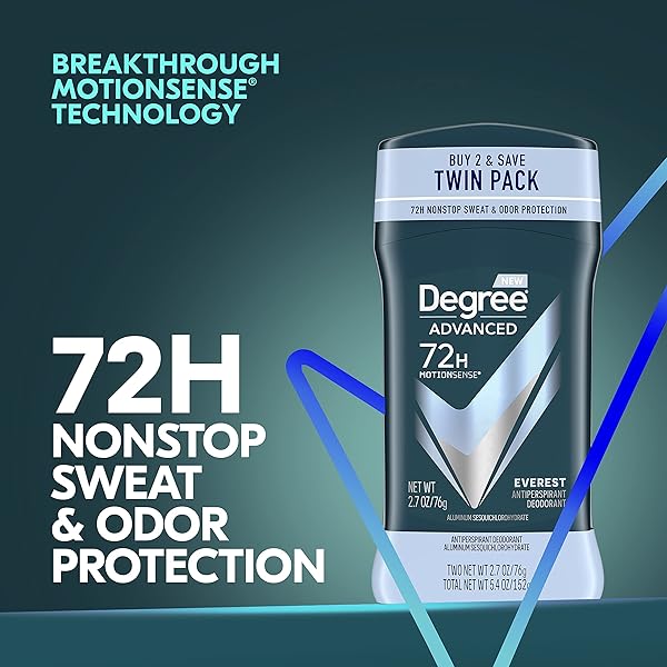 DEGREE MEN ANTIPERSPIRANT DEODORANT 72-HOUR SWEAT AND ODOR PROTECTION EVEREST ANTIPERSPIRANT FOR MEN WITH MOTIONSENSE TECHNOLOGY 2.7 OZ, TWIN PACK
