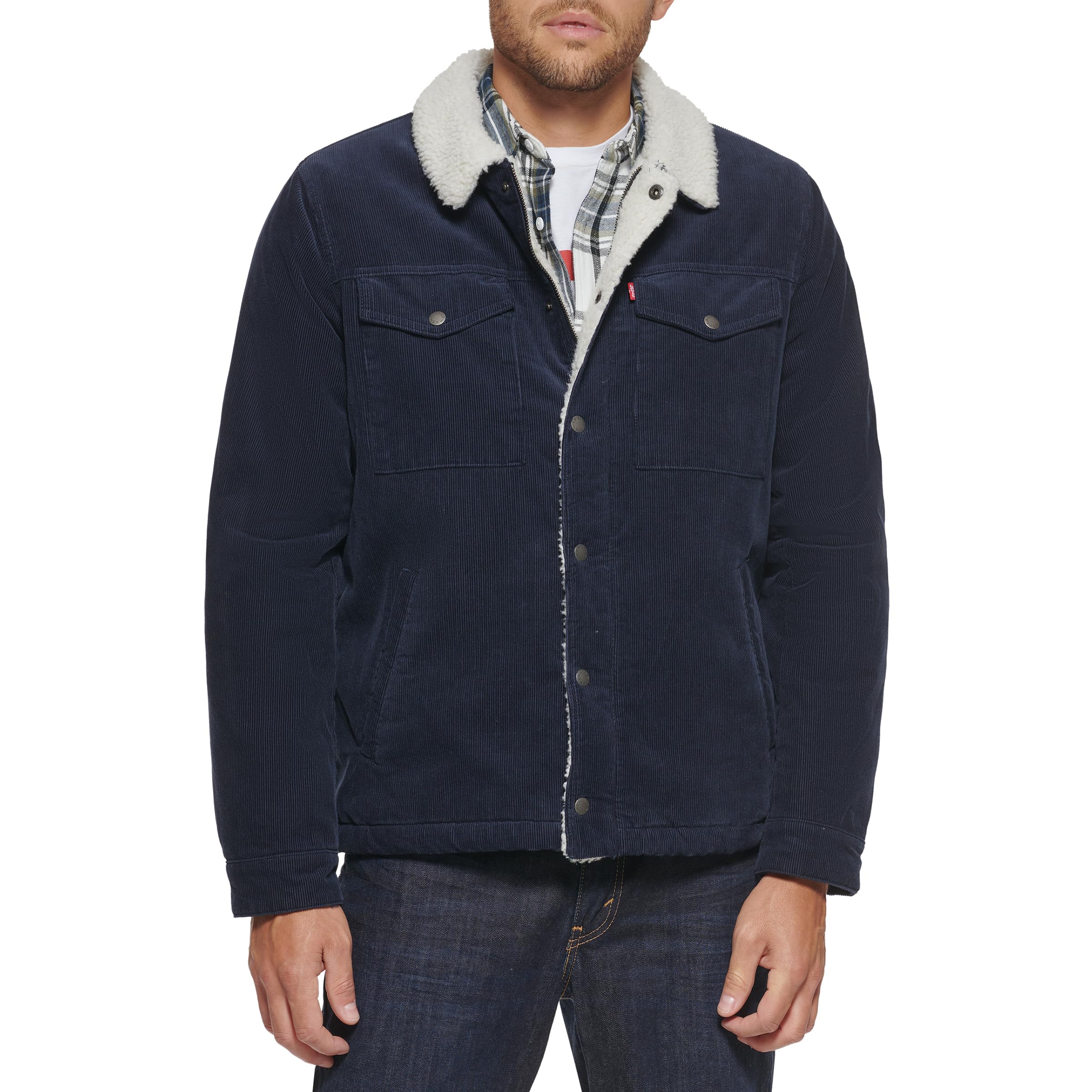 Levi's Men's Big & Tall Corduroy Sherpa Trucker Jacket, Navy, X-Large Tall Image
