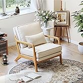 MALOL Mid-Century Accent Chair with Solid Wood Frame, Reading Relaxing Armchair Lumbar Pillow& Soft Cushion, Leisure Chair fo