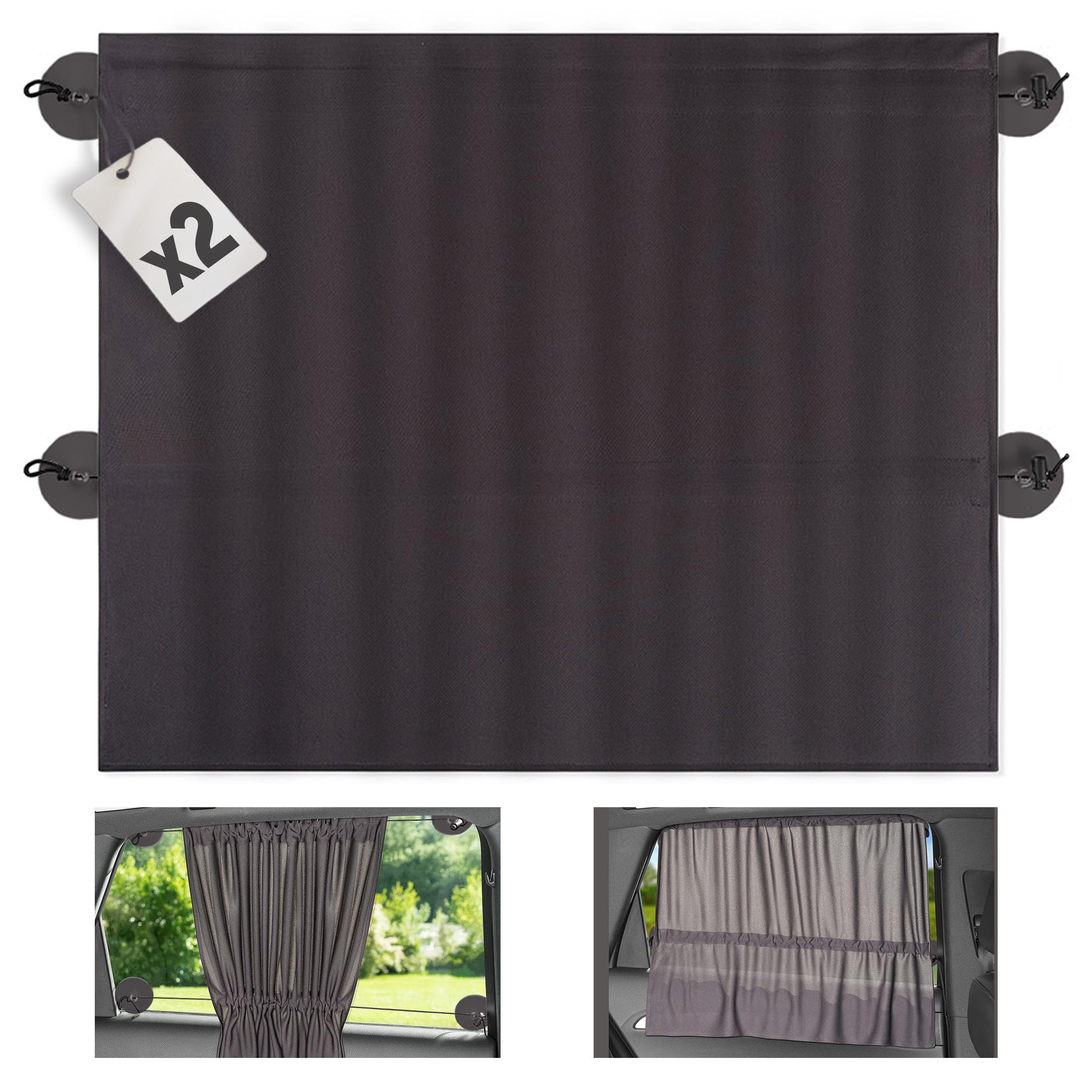 Zamboo Universal Car Window Sun Shade/Baby Sun Protection Shield with Curtain Drawstring / 68x 50cm - Grey (2 Pack)