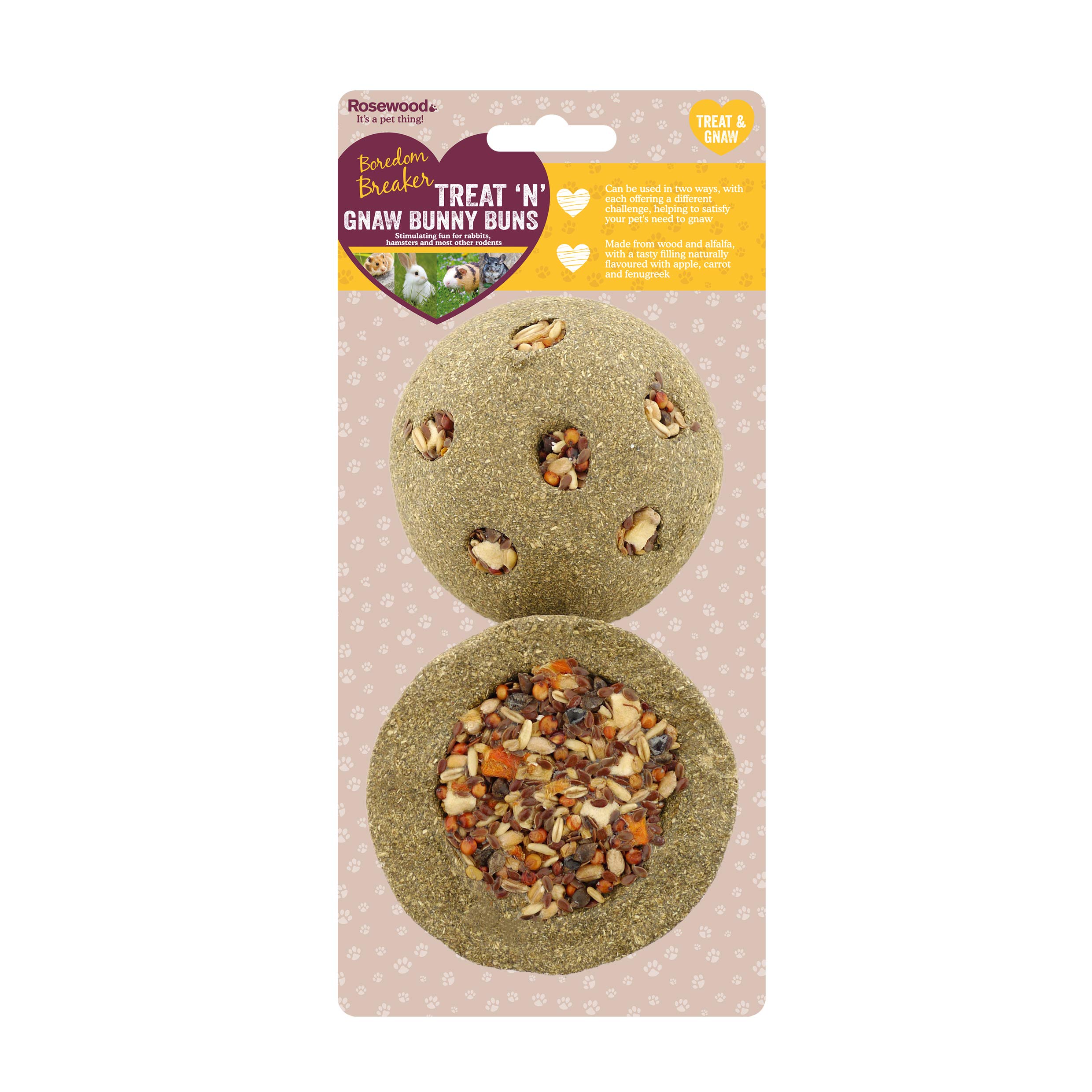 Rosewood Boredom Breaker Treat 'N' Gnaw Bunny Buns, Rabbit Treats & Small Animal Treats, 150g