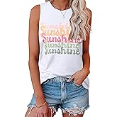 Hount Womens Casual Loose Graphic Comfy Tank Tops Summer Basic T-Shirts Sleeveless Shirts Tunic Tops