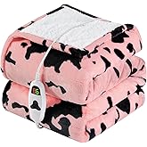 Cow Print Heated Electric Blanket Throw,50X60 Light Pink Heating Blanket with 10 Heats Levels & 8 Hours Auto Off,Highland Cow Stuff Fleece Sherpa Blankets Warmer Gifts for Women Adults Washable